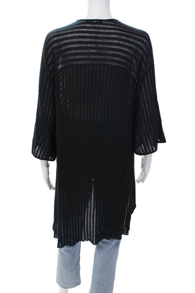 Piazza Sempione Womens Cotton Open Front Knit Cardigan Sweater Blue Size L