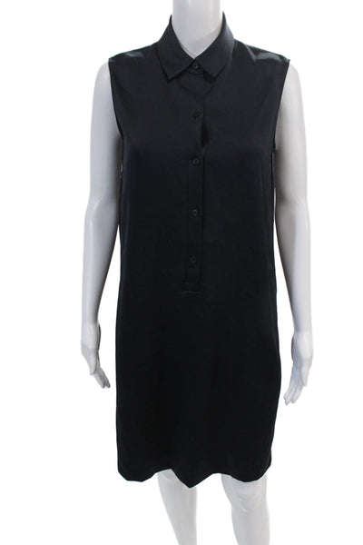 DKNY Womens Sleeveless Crew Neck Button Down Shirt Dress Midnight Blue 2