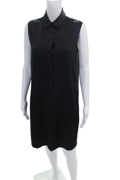 DKNY Womens Sleeveless Crew Neck Button Down Shirt Dress Midnight Blue 2