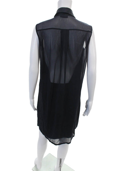 DKNY Womens Sleeveless Crew Neck Button Down Shirt Dress Midnight Blue 2