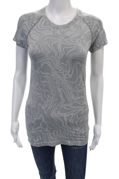 Lululemon Womens Abstract Printed Short Sleeve Activewear T-Shirt Gray Size 4