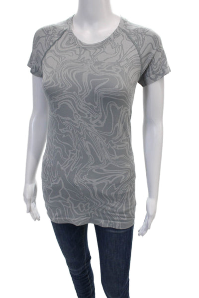Lululemon Womens Abstract Printed Short Sleeve Activewear T-Shirt Gray Size 4