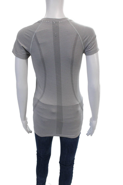 Lululemon Womens Stripe Printed Basic Short Sleeve Stretch T-Shirt White Size 4