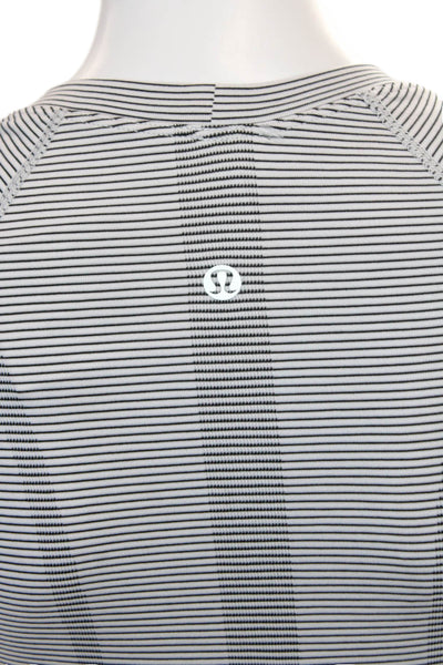 Lululemon Womens Stripe Printed Basic Short Sleeve Stretch T-Shirt White Size 4