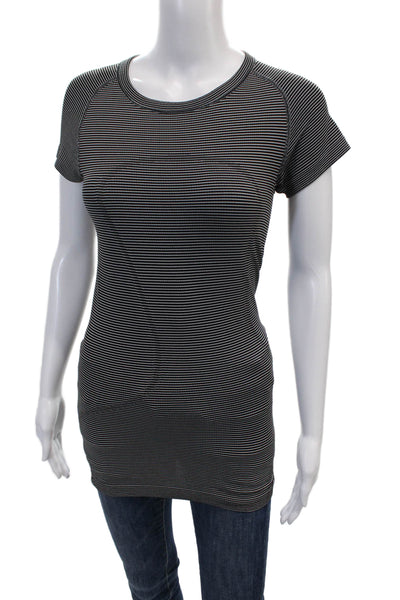 Lululemon Womens Stripe Printed Round Neck Activewear T-Shirt Black Size 4