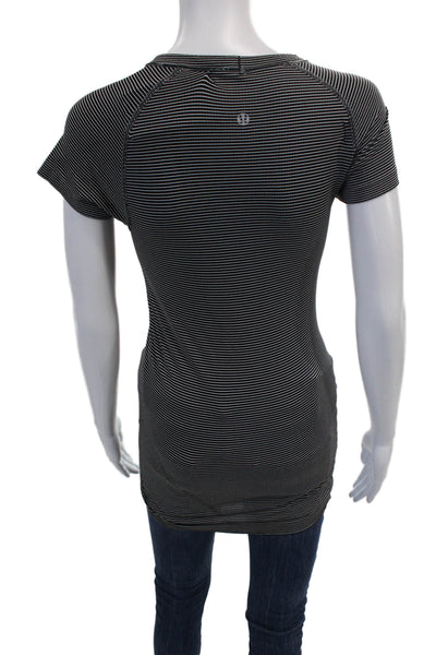 Lululemon Womens Stripe Printed Round Neck Activewear T-Shirt Black Size 4