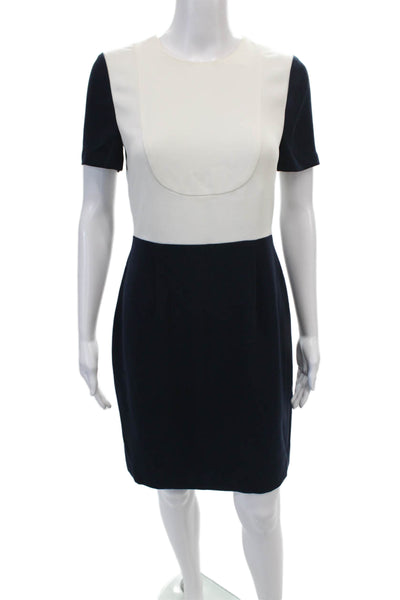 J Crew Womens Color Block Printed Short Sleeve Zipped Sheath Dress Blue Size 2