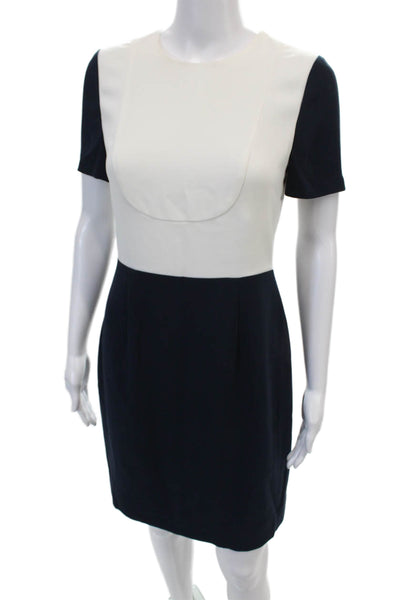 J Crew Womens Color Block Printed Short Sleeve Zipped Sheath Dress Blue Size 2