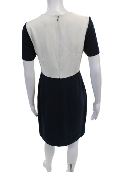 J Crew Womens Color Block Printed Short Sleeve Zipped Sheath Dress Blue Size 2