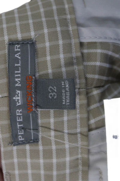 Peter Millar Mens Cotton Zip Button Plaid Printed Dress Shorts Beige Size EUR 32