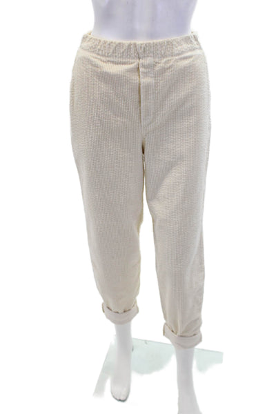 Stateside Womens Elastic Waistband Lined Button Zip Wide Leg Pants Cream Size S