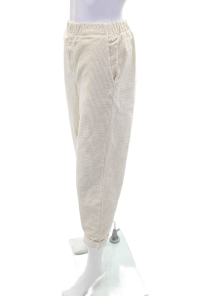Stateside Womens Elastic Waistband Lined Button Zip Wide Leg Pants Cream Size S