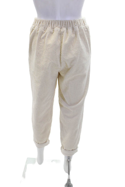 Stateside Womens Elastic Waistband Lined Button Zip Wide Leg Pants Cream Size S