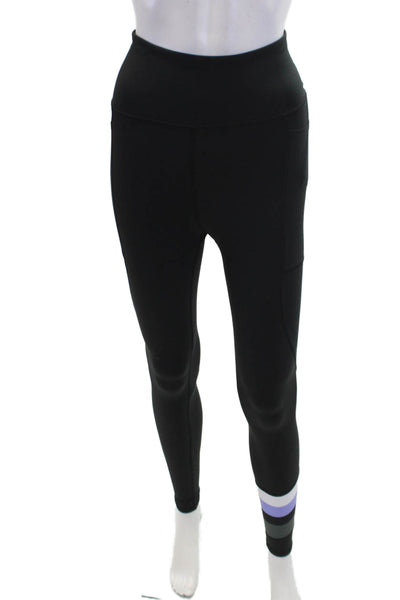 Lilybod Womens Textured Lined High Waisted Ankle Fitted Leggings Black Size XS