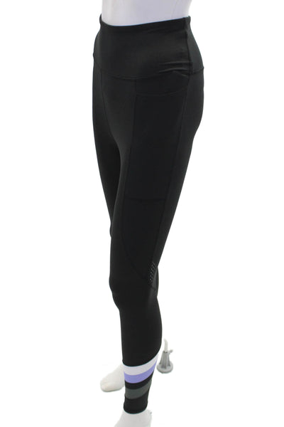 Lilybod Womens Textured Lined High Waisted Ankle Fitted Leggings Black Size XS
