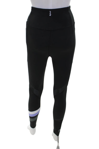 Lilybod Womens Textured Lined High Waisted Ankle Fitted Leggings Black Size XS
