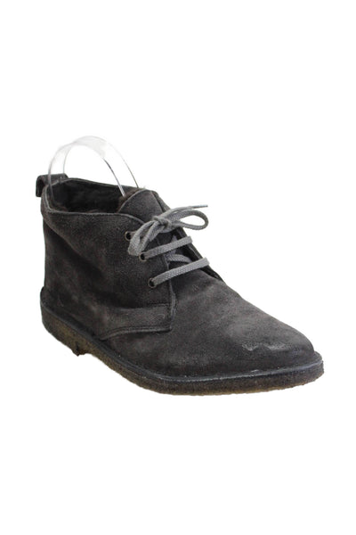 Vince Womens Lace Up Shearling Lined Ankle Boots Gray Suede Size 5.5M