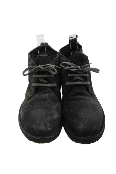 Vince Womens Lace Up Shearling Lined Ankle Boots Gray Suede Size 5.5M