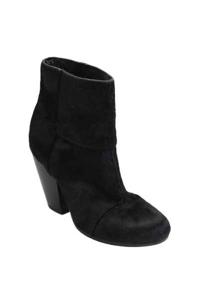 Rag & Bone Womens Back Zip Block Heel Pony Hair Booties Black Leather Size 36