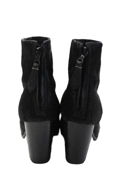 Rag & Bone Womens Back Zip Block Heel Pony Hair Booties Black Leather Size 36