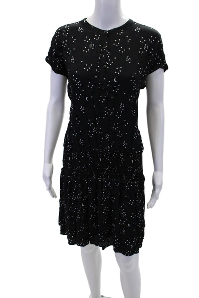Rails Womens Button Front Stars & Moons Shift Dress Black White Size Small