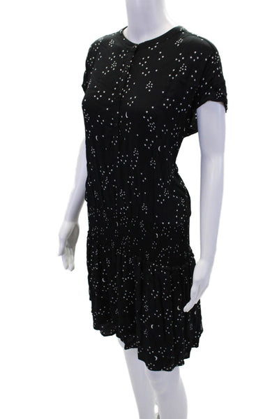 Rails Womens Button Front Stars & Moons Shift Dress Black White Size Small