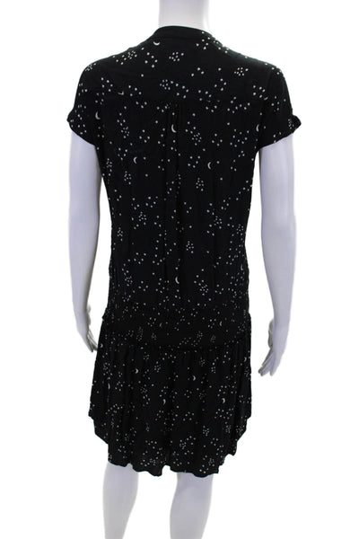 Rails Womens Button Front Stars & Moons Shift Dress Black White Size Small