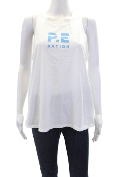 P.E Nation Womens Cotton Scoop Neck Sleeveless Logo Tank Top White Size L