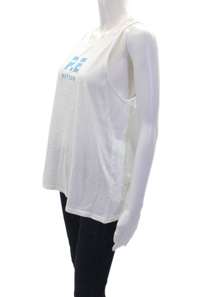 P.E Nation Womens Cotton Scoop Neck Sleeveless Logo Tank Top White Size L