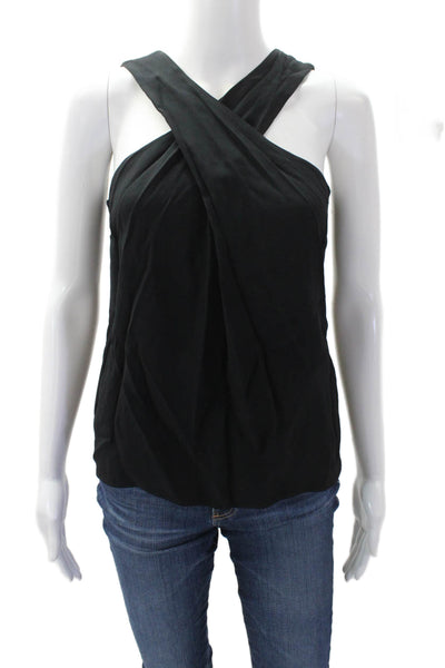 ALC Womens High Criss Cross Neckline Zipped Sleeveless Blouse Black Size 2