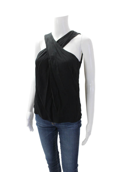 ALC Womens High Criss Cross Neckline Zipped Sleeveless Blouse Black Size 2