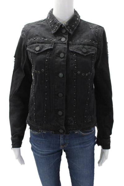 BLANKNYC Womens Cotton Studded Detail Buttoned Jean Jacket Black Size XS