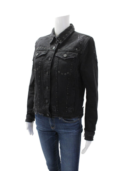 BLANKNYC Womens Cotton Studded Detail Buttoned Jean Jacket Black Size XS