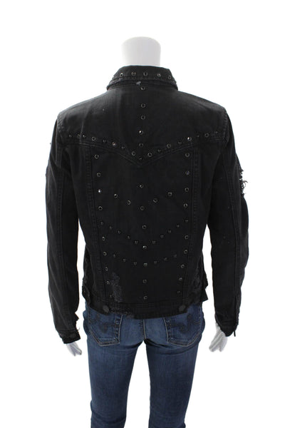 BLANKNYC Womens Cotton Studded Detail Buttoned Jean Jacket Black Size XS