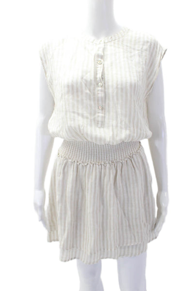 Rails Women's Sleeveless Round Neck Smocked Waist Mini Dress Striped Size S