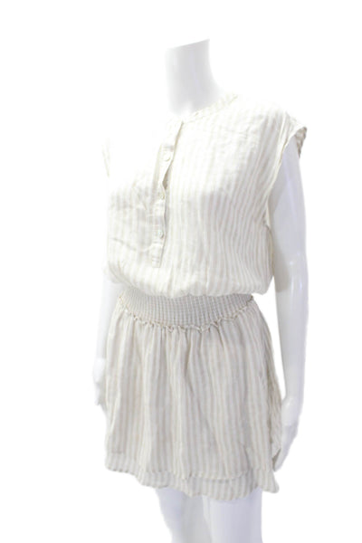 Rails Women's Sleeveless Round Neck Smocked Waist Mini Dress Striped Size S