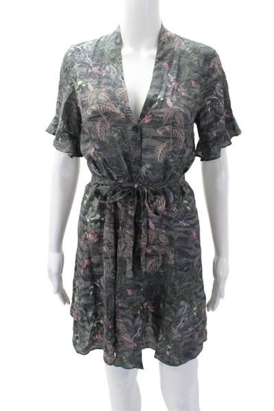 Allsaints Women's Shorts Sleeves Wrap Tie Waist Mini Dress Animal Print Size XS