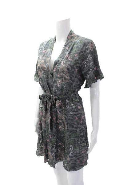 Allsaints Women's Shorts Sleeves Wrap Tie Waist Mini Dress Animal Print Size XS