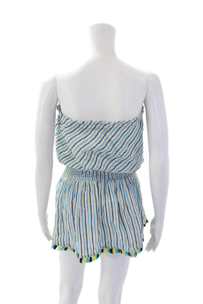 Ramy Brook Women's Square Neck Fringe Smocked Waist Mini Dress Striped Size S