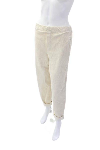 Stateside Women's Pull-On Flat Front Cuff Hem Casual Pants Cream Size M
