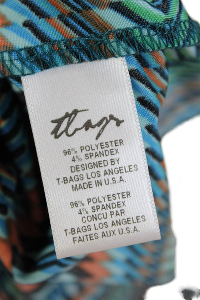 T Bags Los Angeles Womens Strapless Ruffled Printed Maxi Dress Blue Black Small