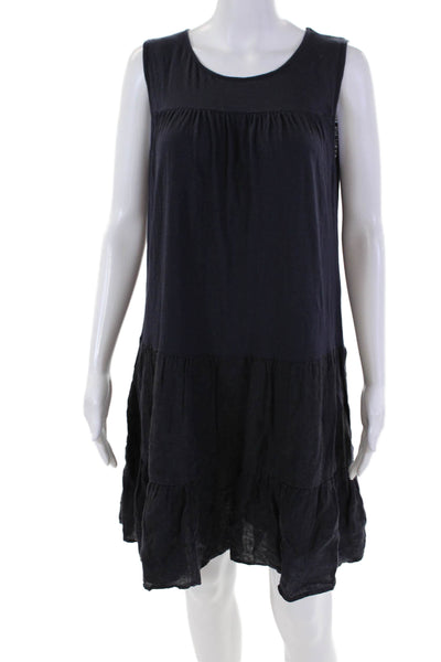 Velvet Womens Linen Round Neck Sleeveless Pullover Tiered Dress Navy Size S