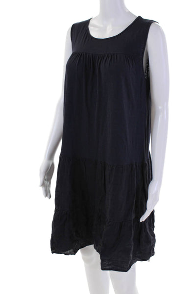Velvet Womens Linen Round Neck Sleeveless Pullover Tiered Dress Navy Size S