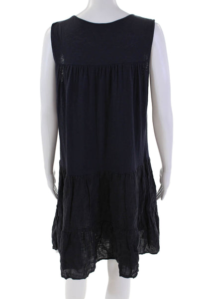 Velvet Womens Linen Round Neck Sleeveless Pullover Tiered Dress Navy Size S