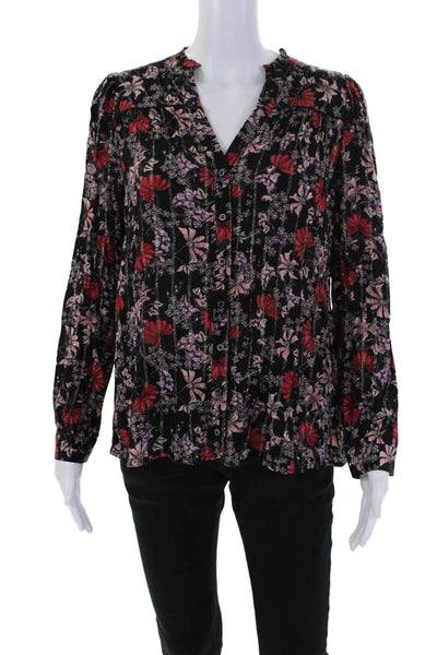 Ba&Sh Womens Metallic Floral Print Long Sleeve Button Up Blouse Top Black Size 1