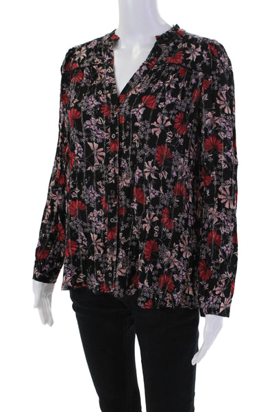 Ba&Sh Womens Metallic Floral Print Long Sleeve Button Up Blouse Top Black Size 1