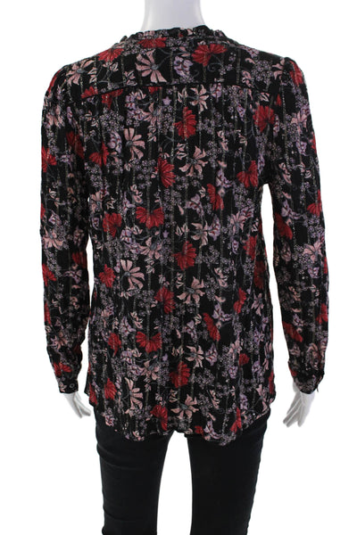 Ba&Sh Womens Metallic Floral Print Long Sleeve Button Up Blouse Top Black Size 1