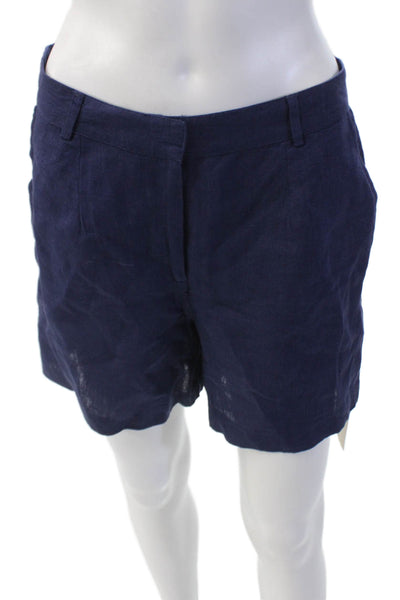 Aspiga Women's Hook Closure Linen Flat Front Dress Shorts Navy Blue Size S