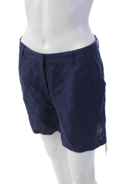 Aspiga Women's Hook Closure Linen Flat Front Dress Shorts Navy Blue Size S
