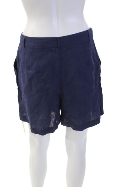 Aspiga Women's Hook Closure Linen Flat Front Dress Shorts Navy Blue Size S